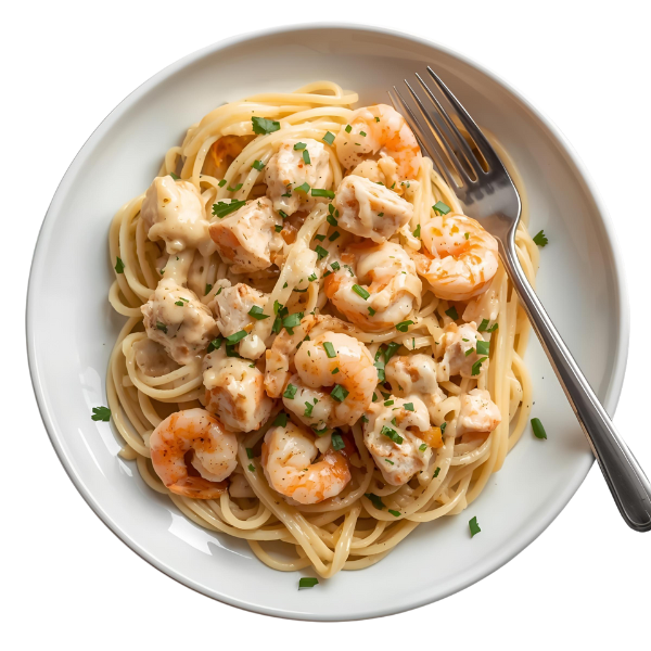 Mix chicken & shrimp alfredo pasta